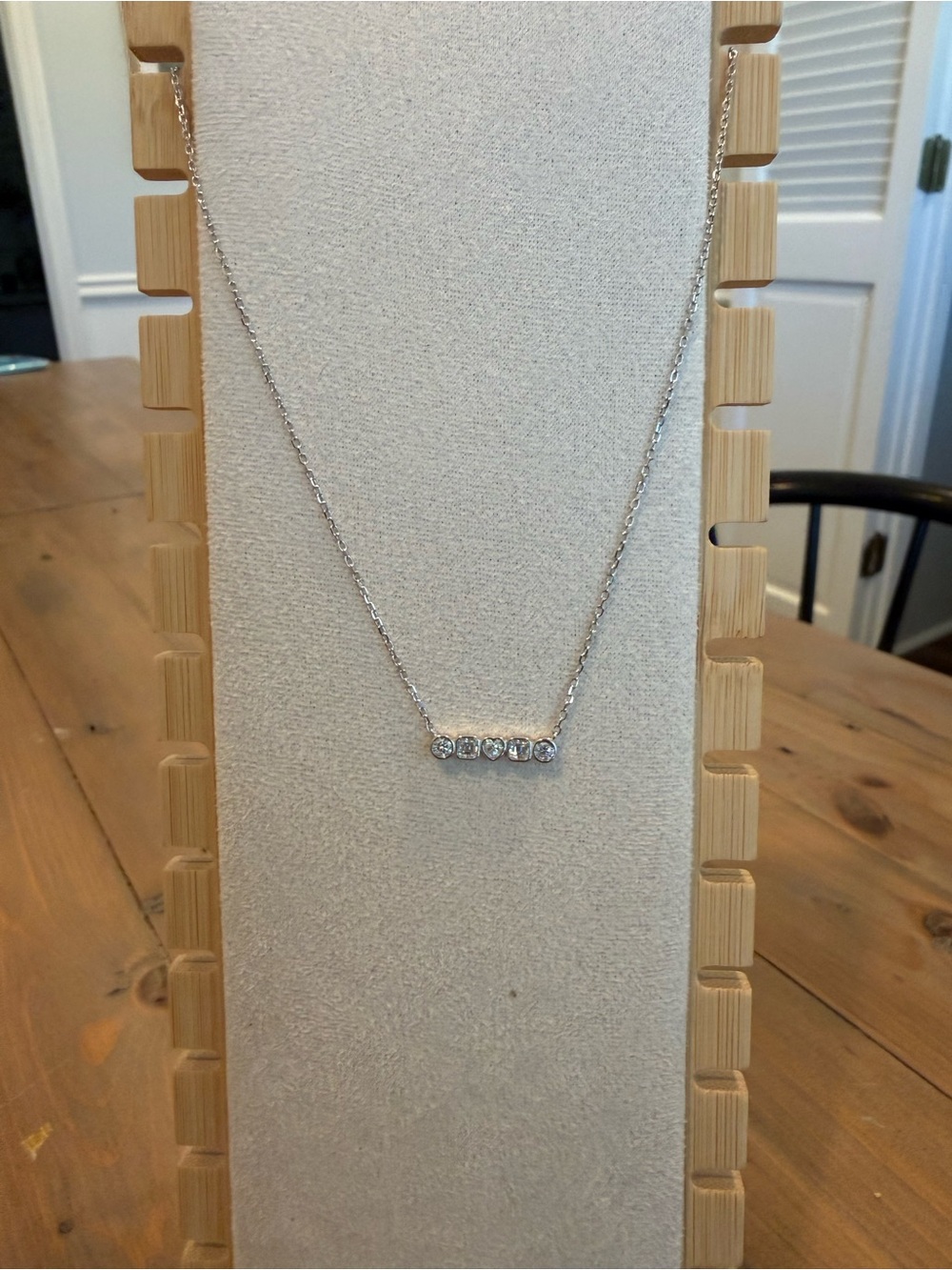 Silver Bar Necklace with Five Crystal Stones - Women's Jewelry moissanite